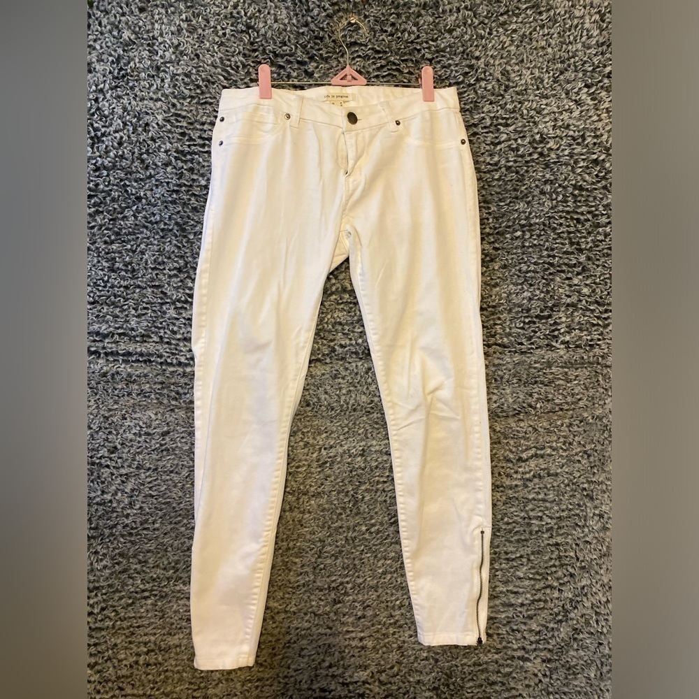 Life In Progress Women’s Slit Calf Skinny White Denim Pants Size 27